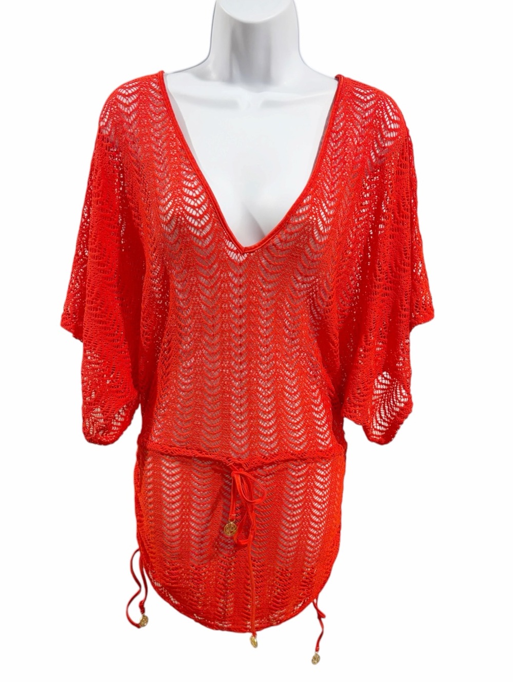 Luli Fama Red Mesh Swimsuit Beach Coverup size Small